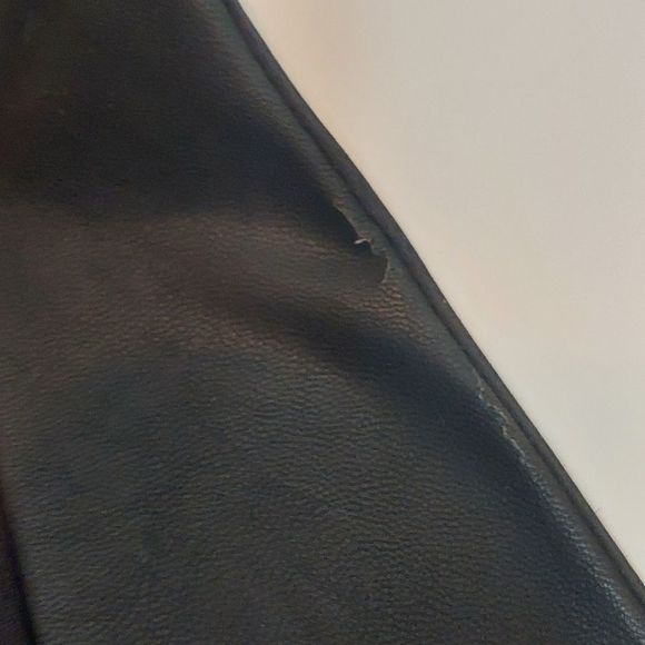 Zara Trafaluc Black V-neck Faux Leather Mixed Media Mini Dress Small NWT Defects - Picture 4 of 11